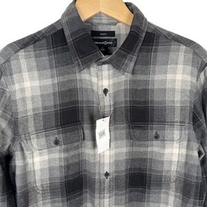 Treasure & Bond Trim Fit Plaid Flannel Shirt Mens M Gray Black Outdoor Western